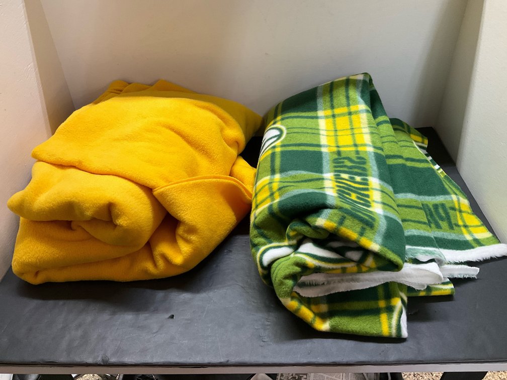 2 fleece fabric cuts with Green Bay Packers print