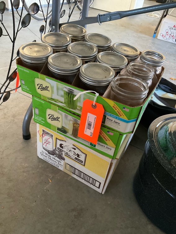 Grouping of pint & quart canning jars with lids & bands - Garage