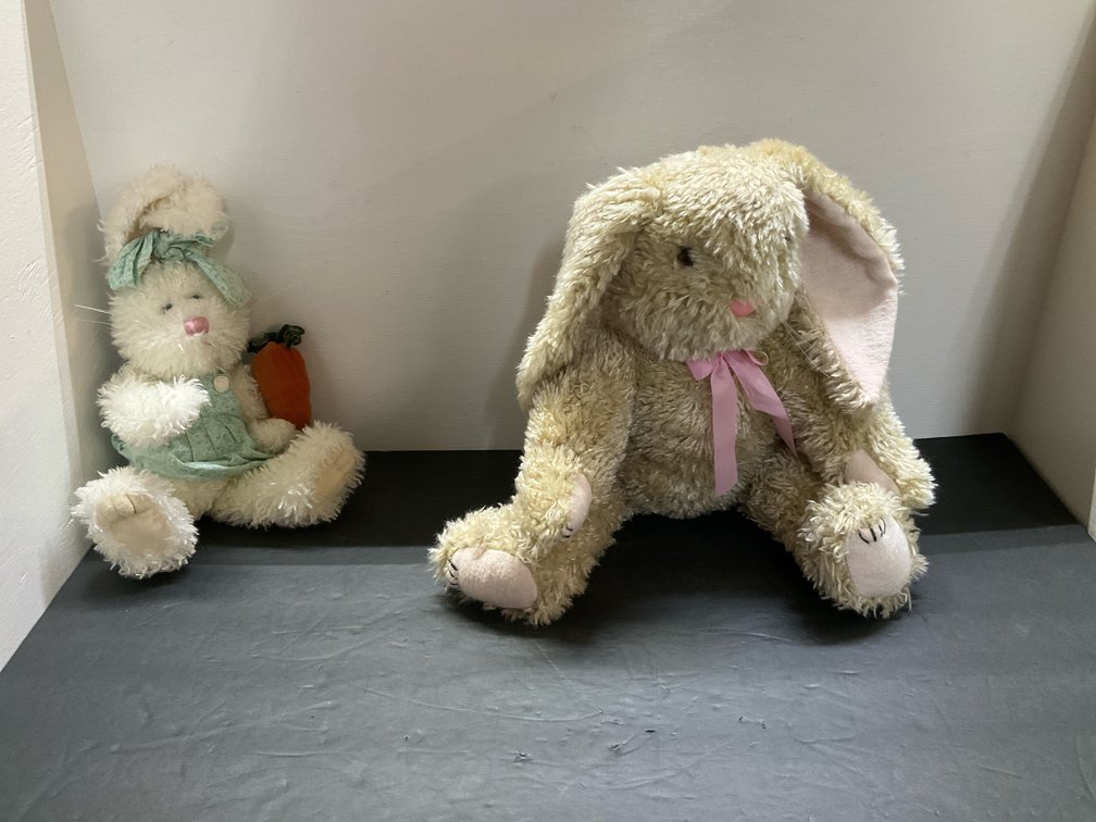 Pair of tan & white plush bunny rabbits