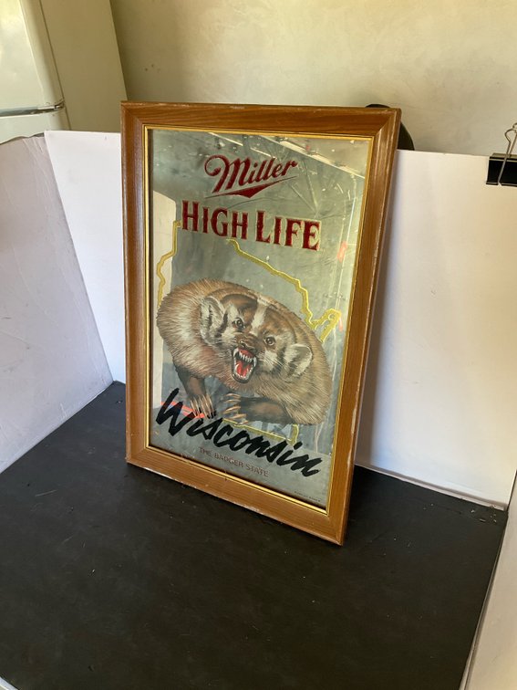 Miller High Life Wisconsin The Badger State framed mirror - Garage