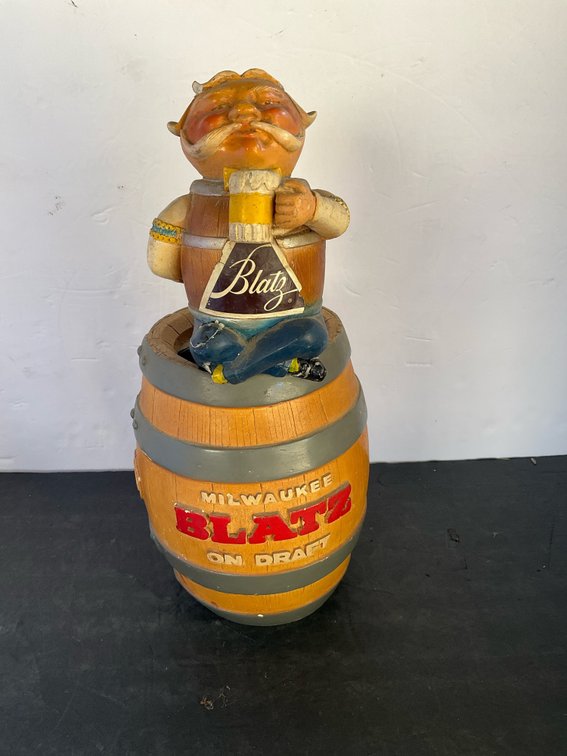 Blatz Beer barrel man advertising display - Garage