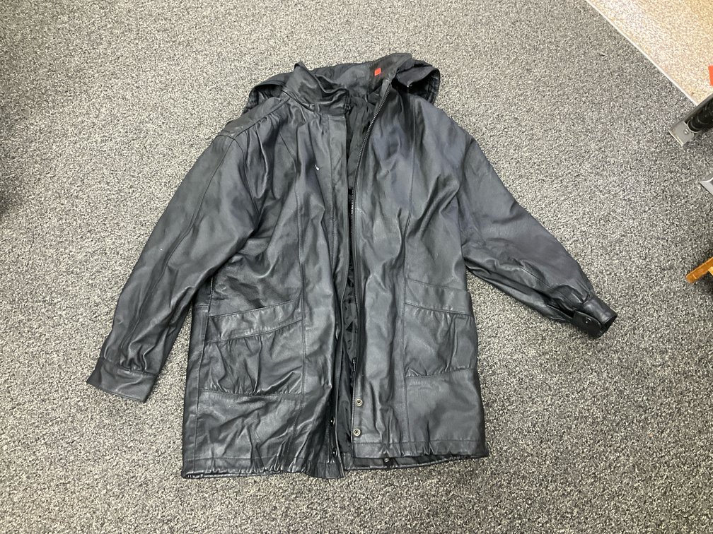 Liz Baker Essentials hooded leather jacket, size large