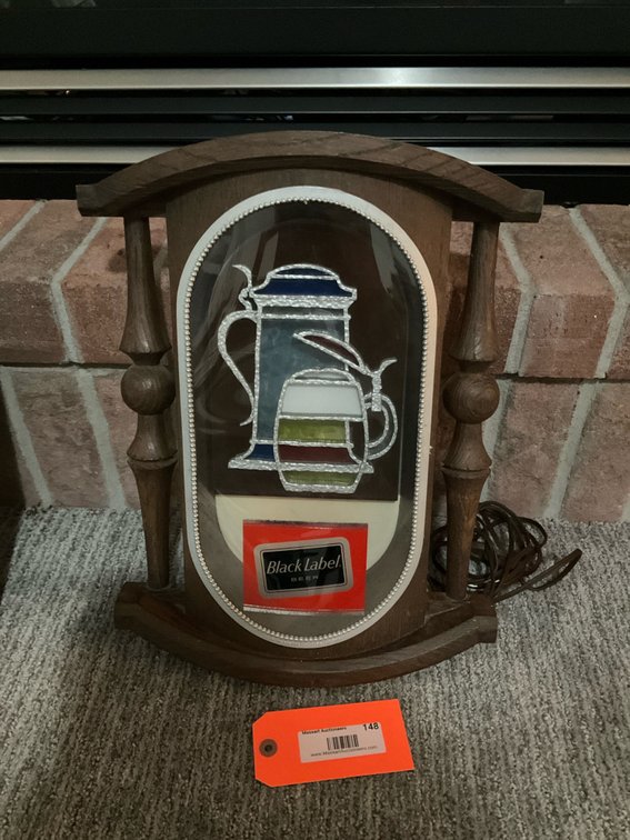 Black Label Beer lighted wooden bar sign - Basement Living & Bar Area