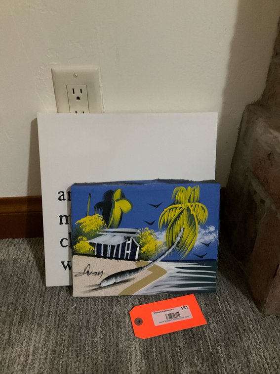 2 canvas wall art pieces with beach painting & quote - Basement Living & Bar Area