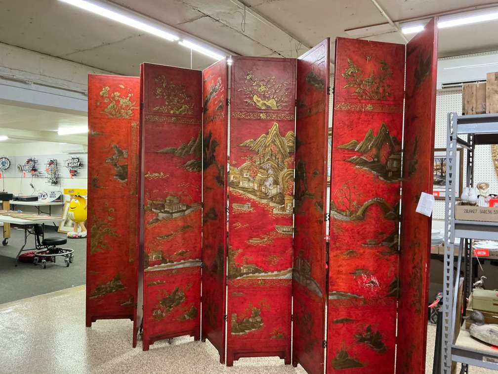 Baker Furniture McMillen Collection 8 panel red room divider folding screen