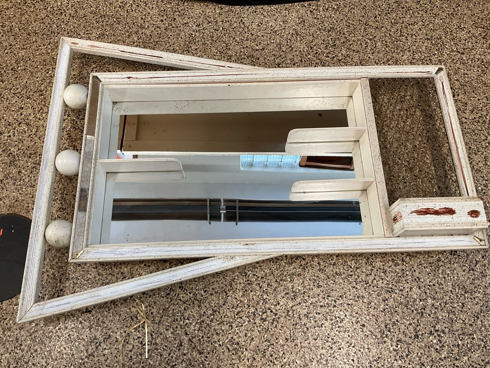 distressed white wall shelf 35” x 50”