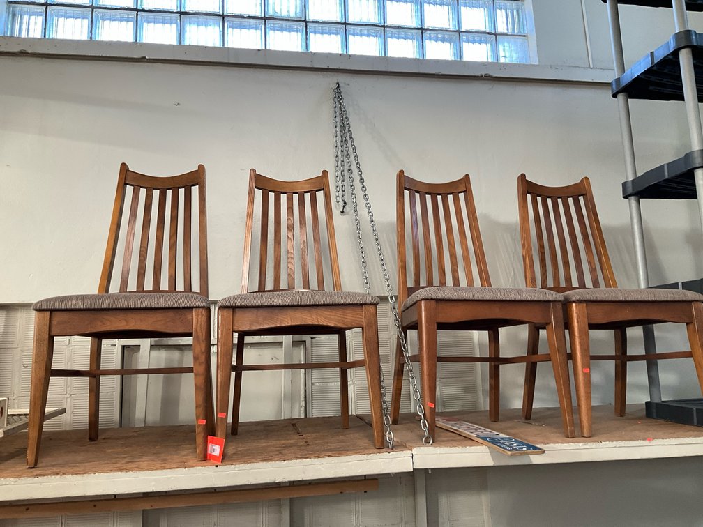 Dining table & 4 wood slat-back chairs