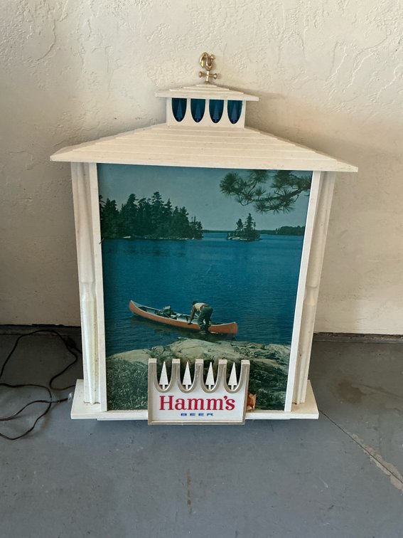 Hamm's lighted beer sign with canoe scene - Garage