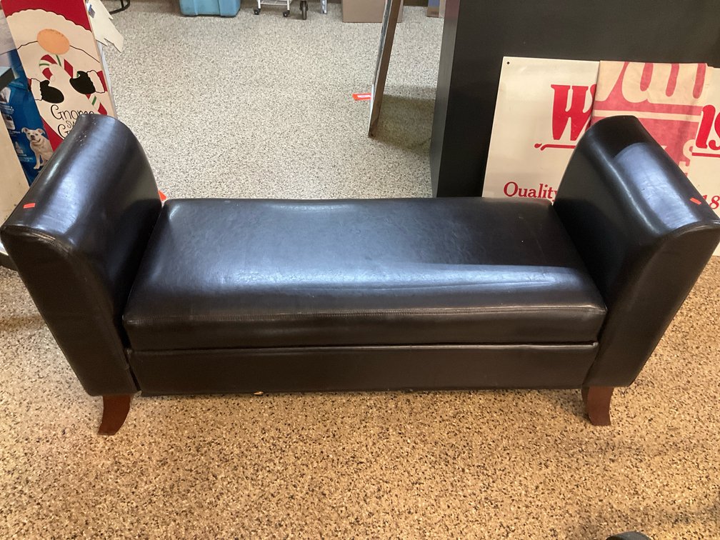 Faux leather rolled arm storage bench 54” long