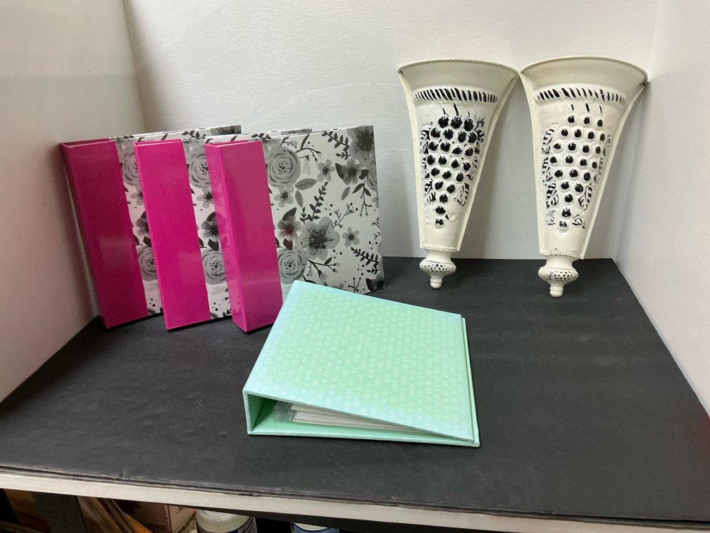 4 album binders & pair of wall pocket sconces