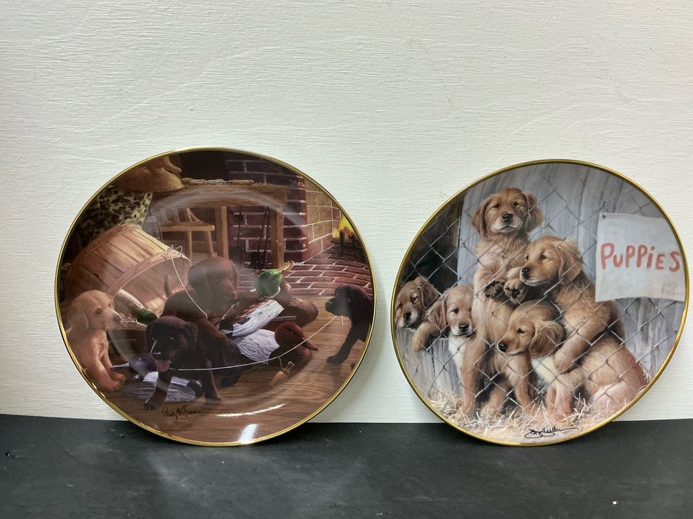 2 Franklin Mint porcelain puppy collector plates