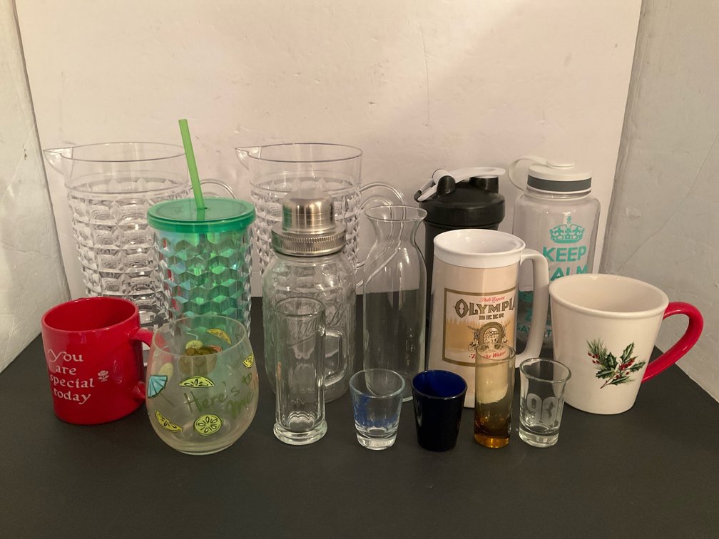 Grouping of drinkware & barware assortment - Basement Living & Bar Area