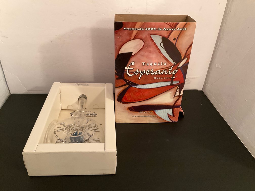 Tequila Esperanto Selección 750 ml decanter bottle & box - Basement Living & Bar Area