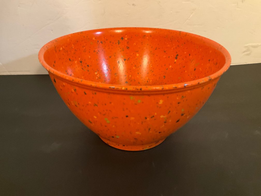 Rachael Ray orange speckled melamine bowl - Basement Living & Bar Area
