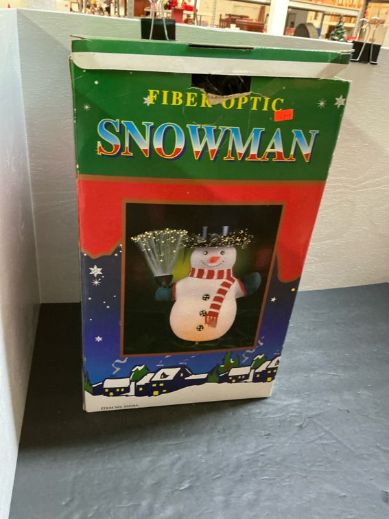 Fiber optic snowman figure with broom & box