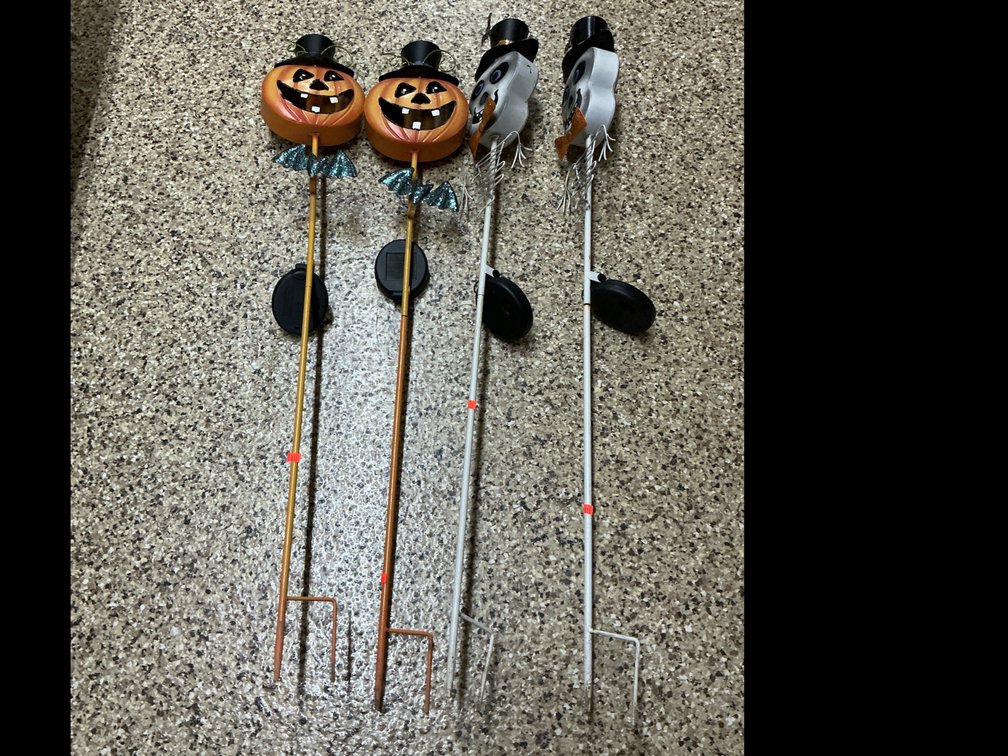 4 Halloween solar pumpkin & skull pathway stakes