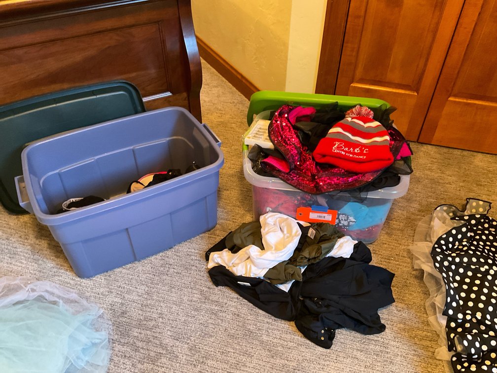 Grouping of dance performance costumes - Basement Bedroom