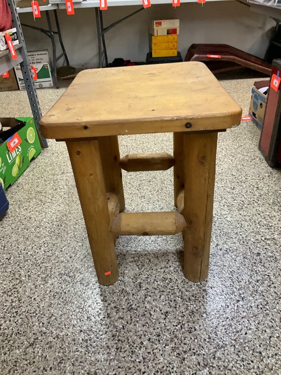 Rustic log wood stool with rounded square top