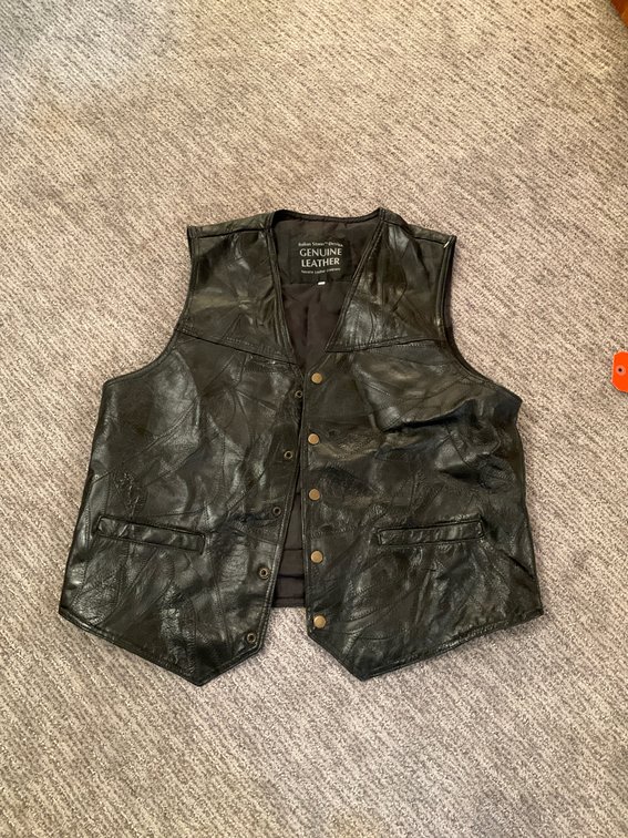 Navarre Leather Company patchwork leather vest - Basement Bedroom