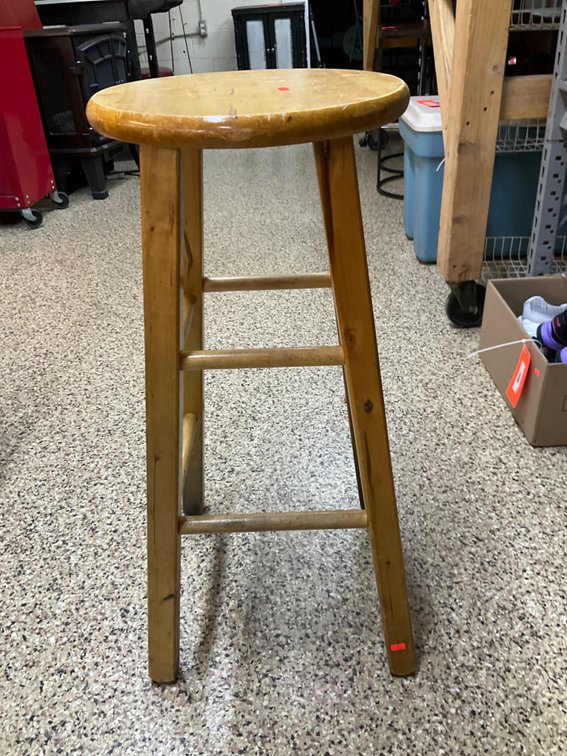 Natural finish wooden round seat bar stool