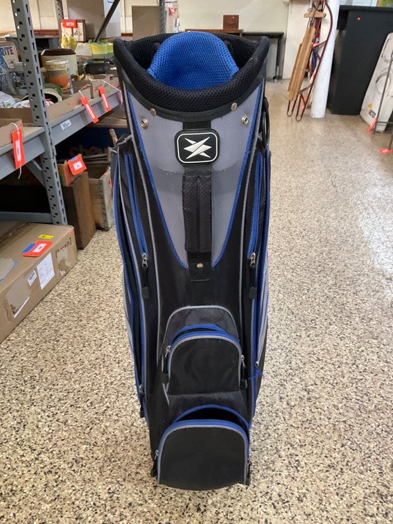 Black, blue, and gray nylon golf club bag