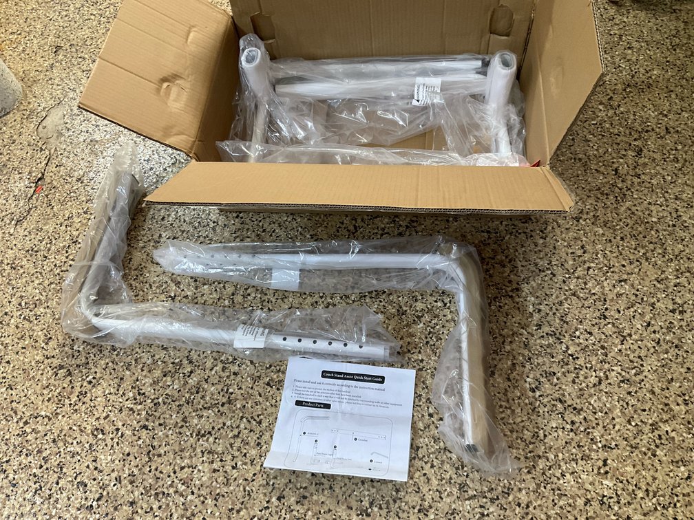 Couch stand assist safety rail frame in box
