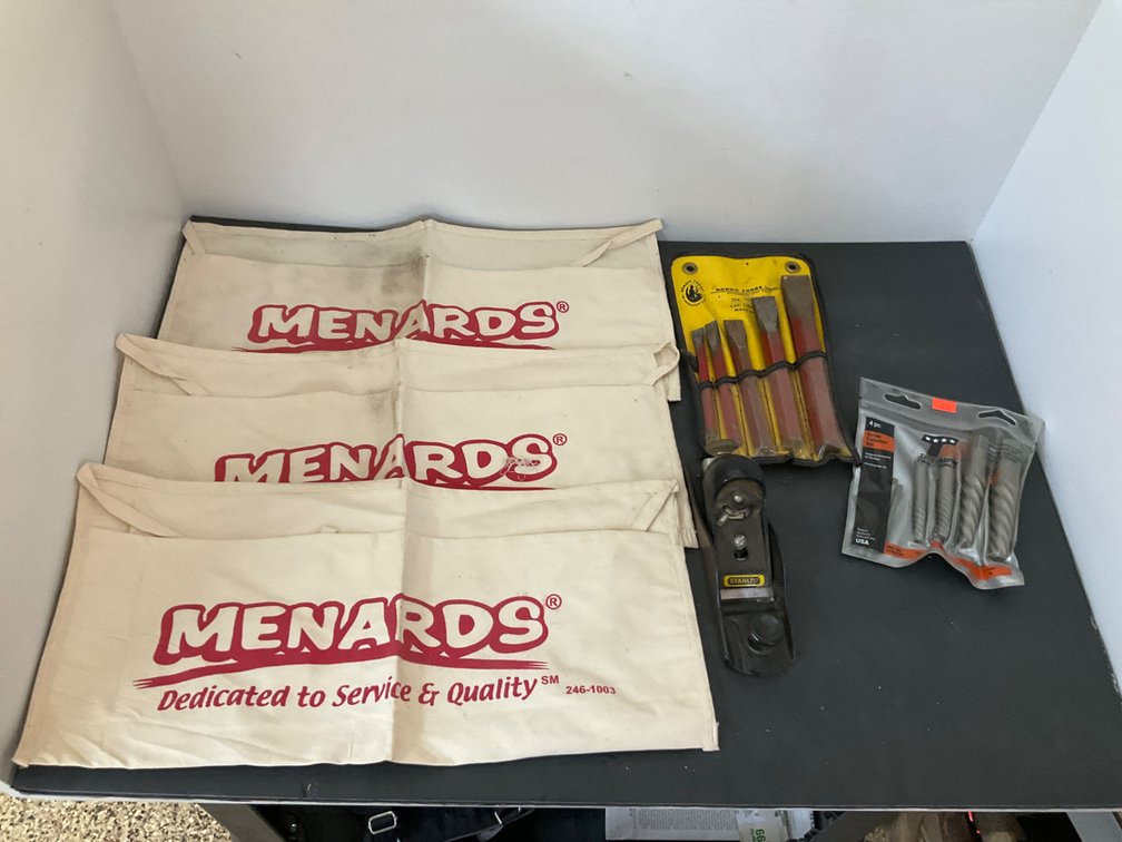 Hand block plane, canvas aprons, chisels & screw extractors