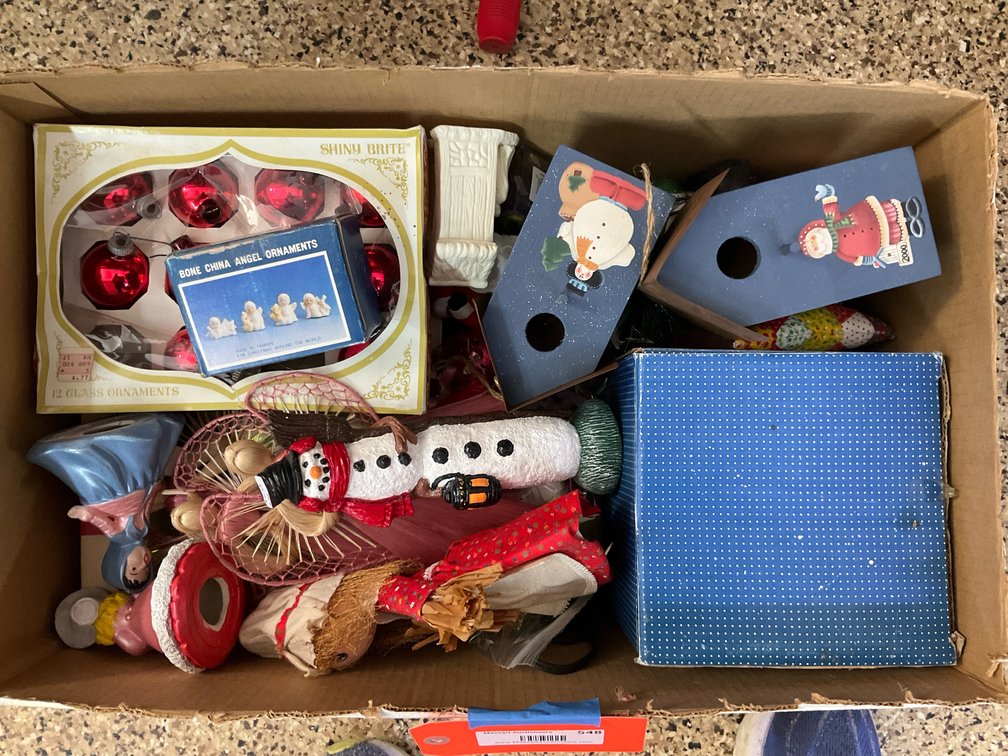 Grouping of Christmas ornaments & holiday decor