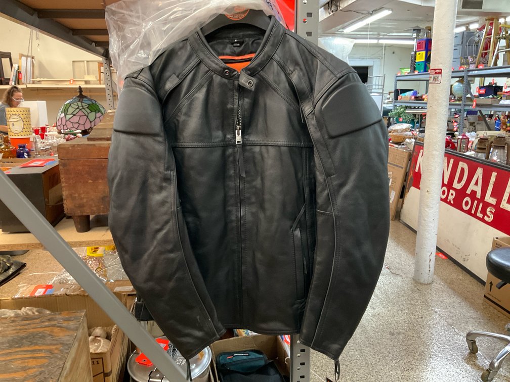 First Classics black leather motorcycle jacket, size M