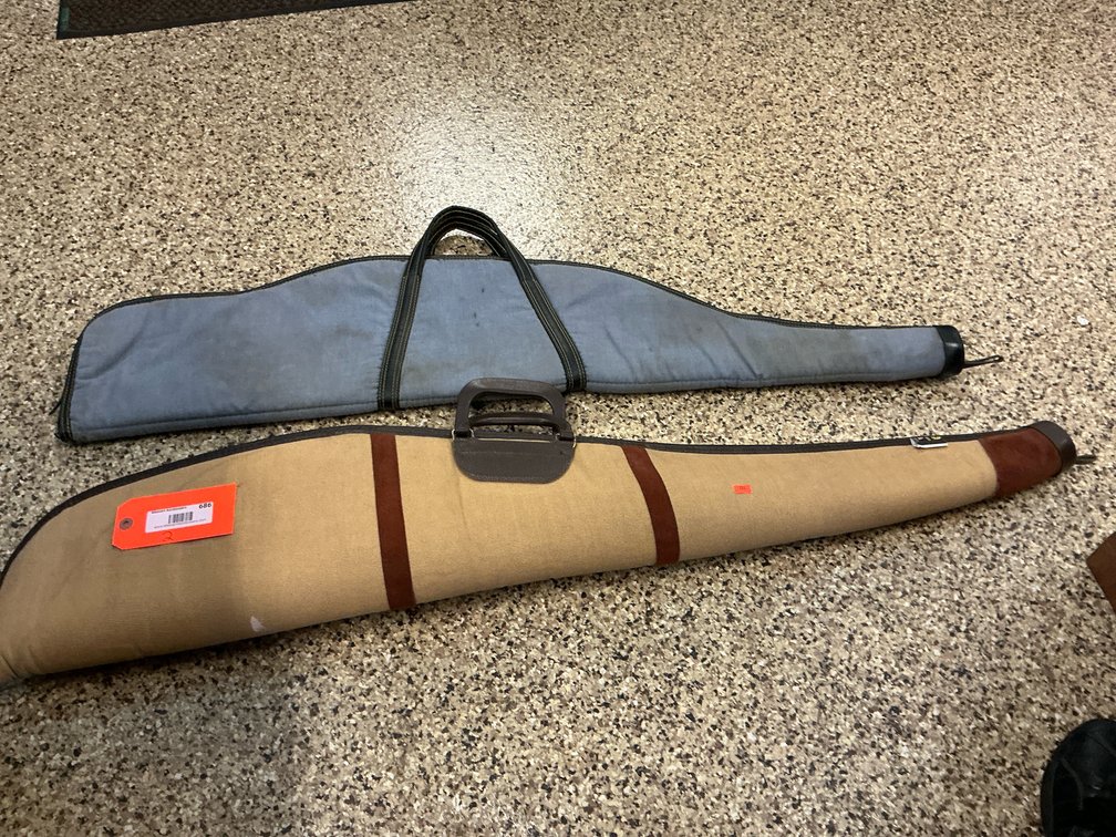 Pair of padded soft long gun cases in blue & tan