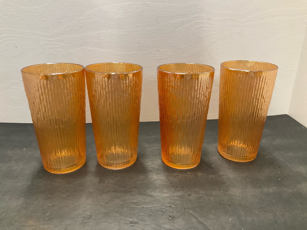 Marigold iridescent ribbed glass tumblers