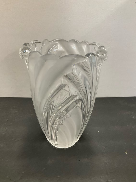 Clear and frosted molded glass foliate vase