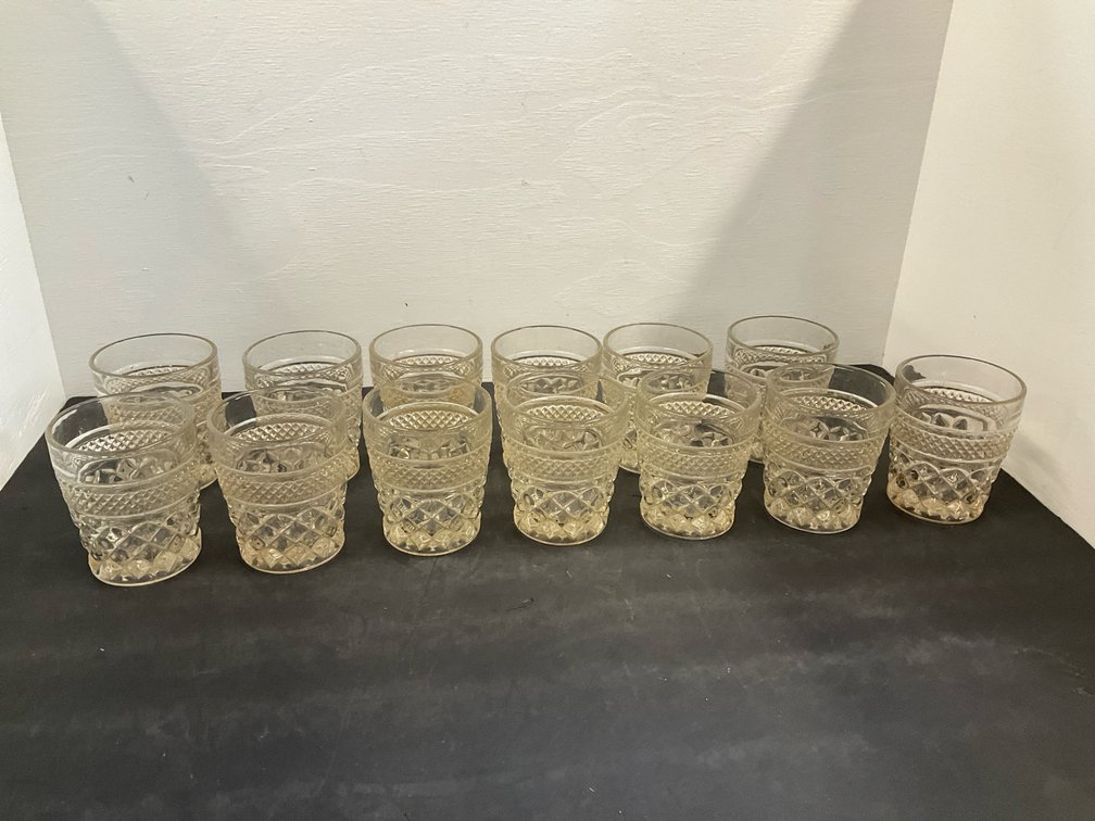 Grouping of clear pressed glass goblets & tumblers