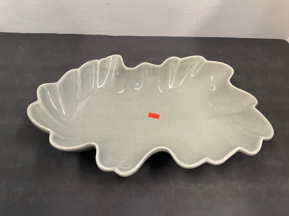 Pale celadon glazed scalloped ceramic dish