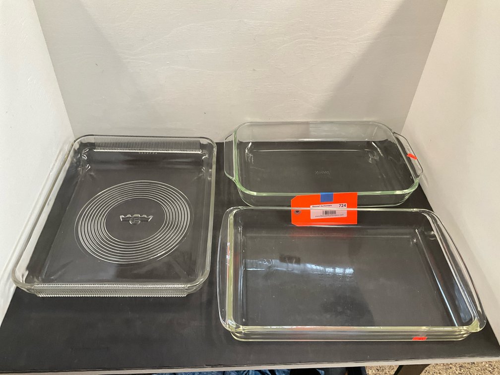 Grouping of clear glass rectangular dishes
