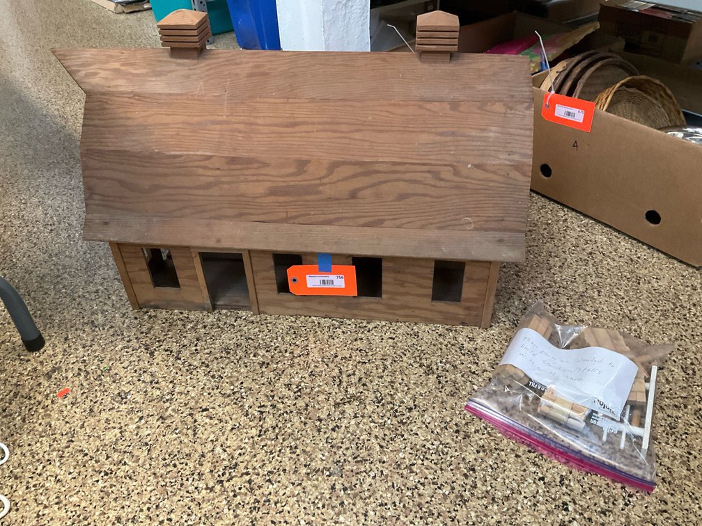 Wooden gambrel roof toy barn with two cupolas