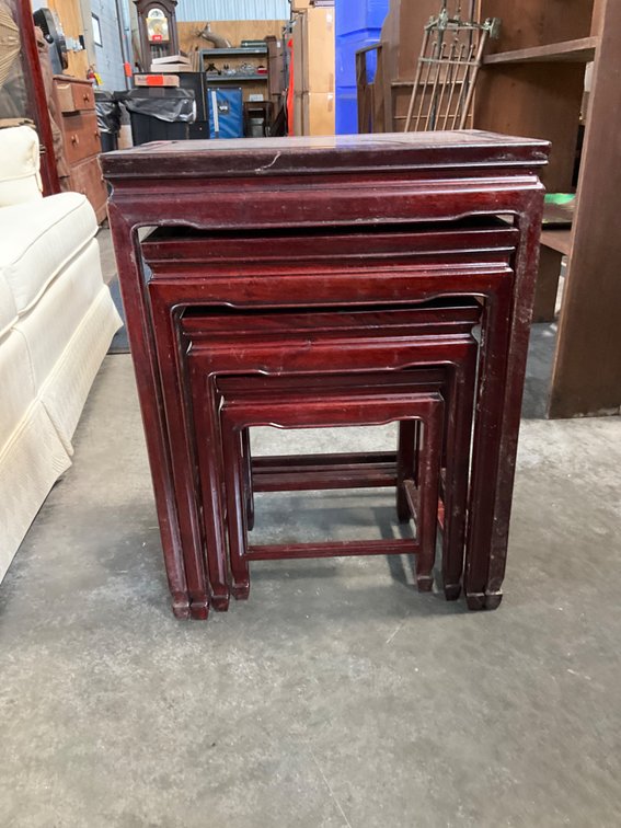 Set of 4 Chinese style dark wood nesting tables