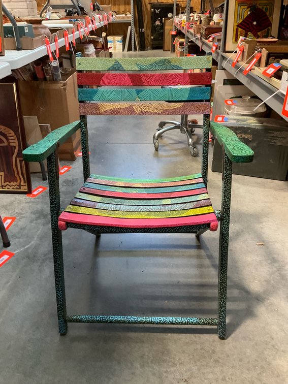 Multicolor painted slatted folding armchair