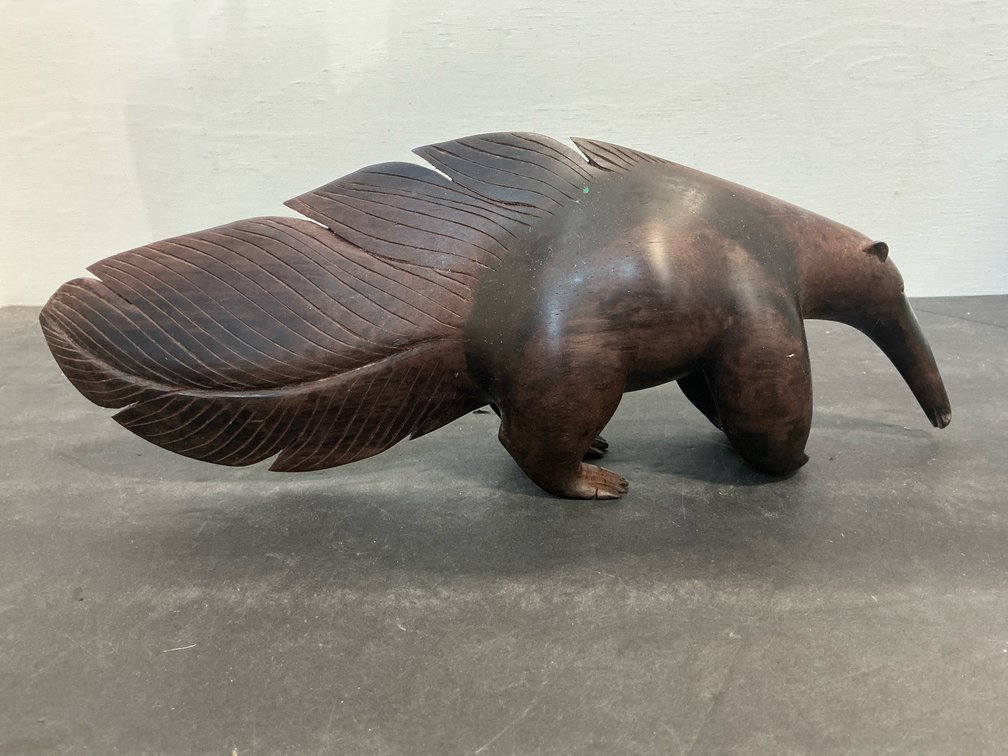 Carved dark wood anteater sculpture 11x5”