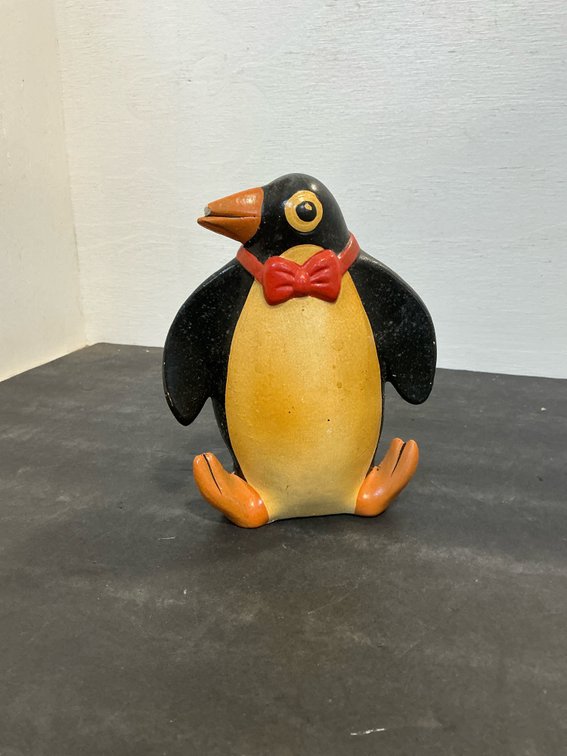 Penguin coin bank with bow tie 6” tall