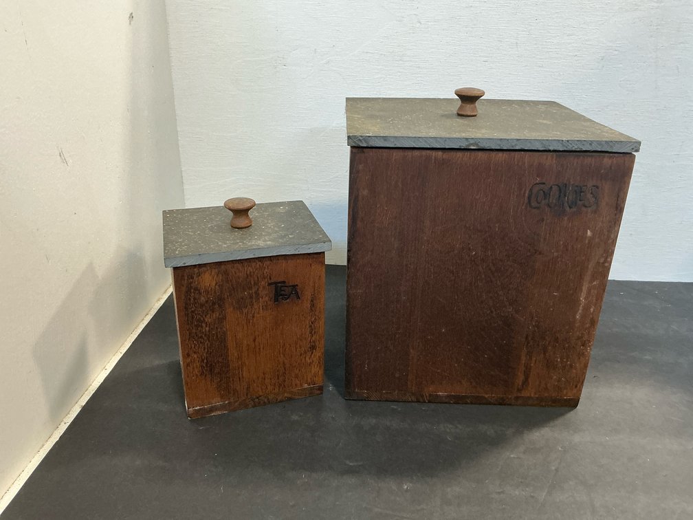 Wooden  canisters with lids & cookie jar