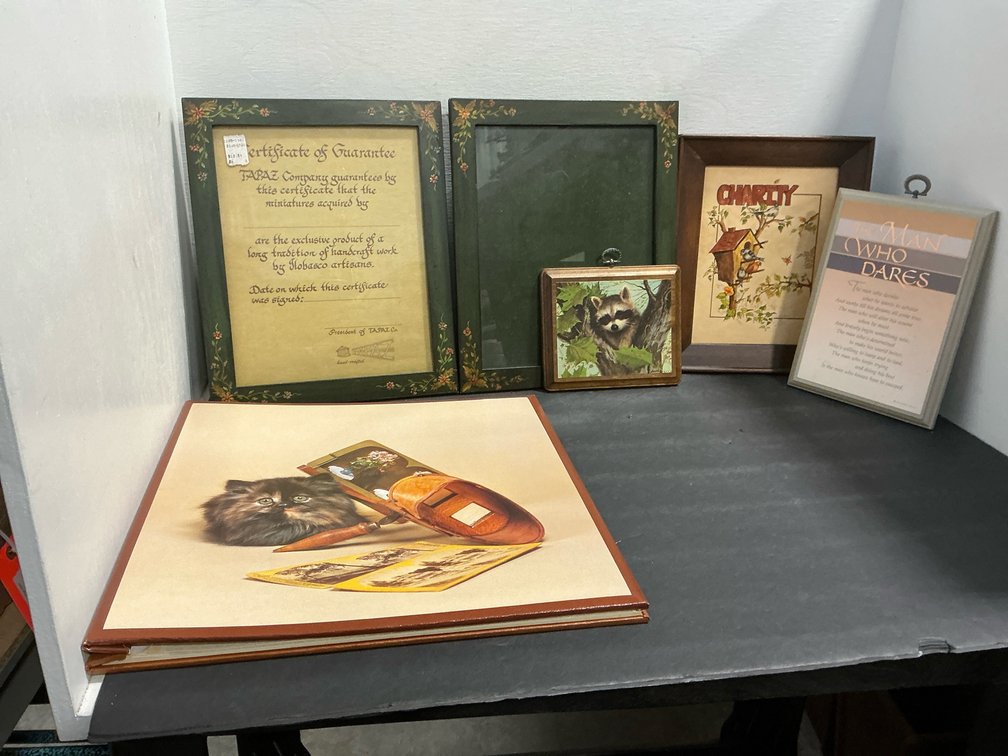 Grouping of wall art, picture frames & album