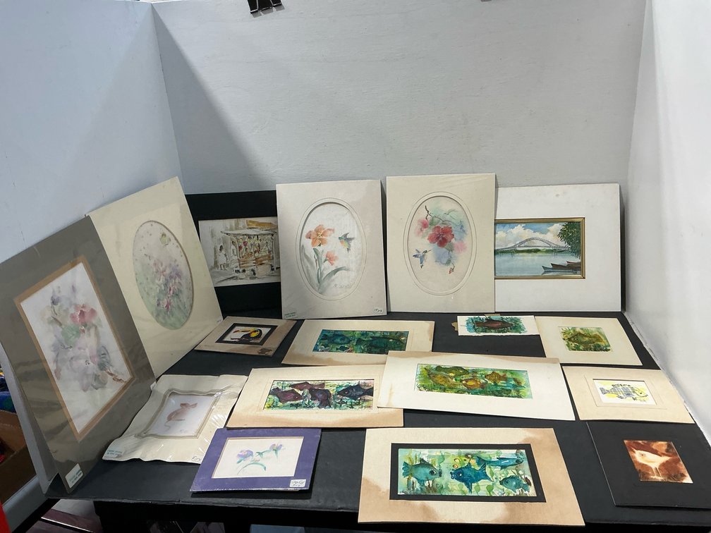 Matted watercolor paintings & illustrations