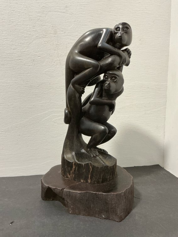 Victor Tejada carved wood climbing monkeys sculpture