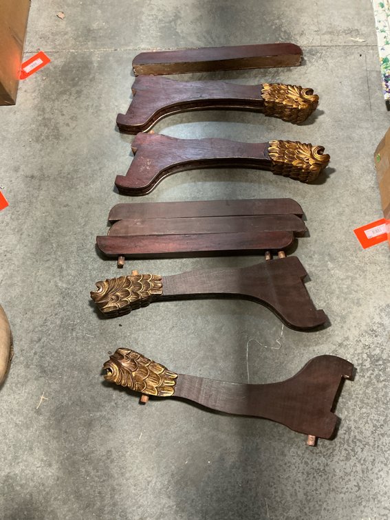 Carved wood furniture legs & rails with gilt lion heads