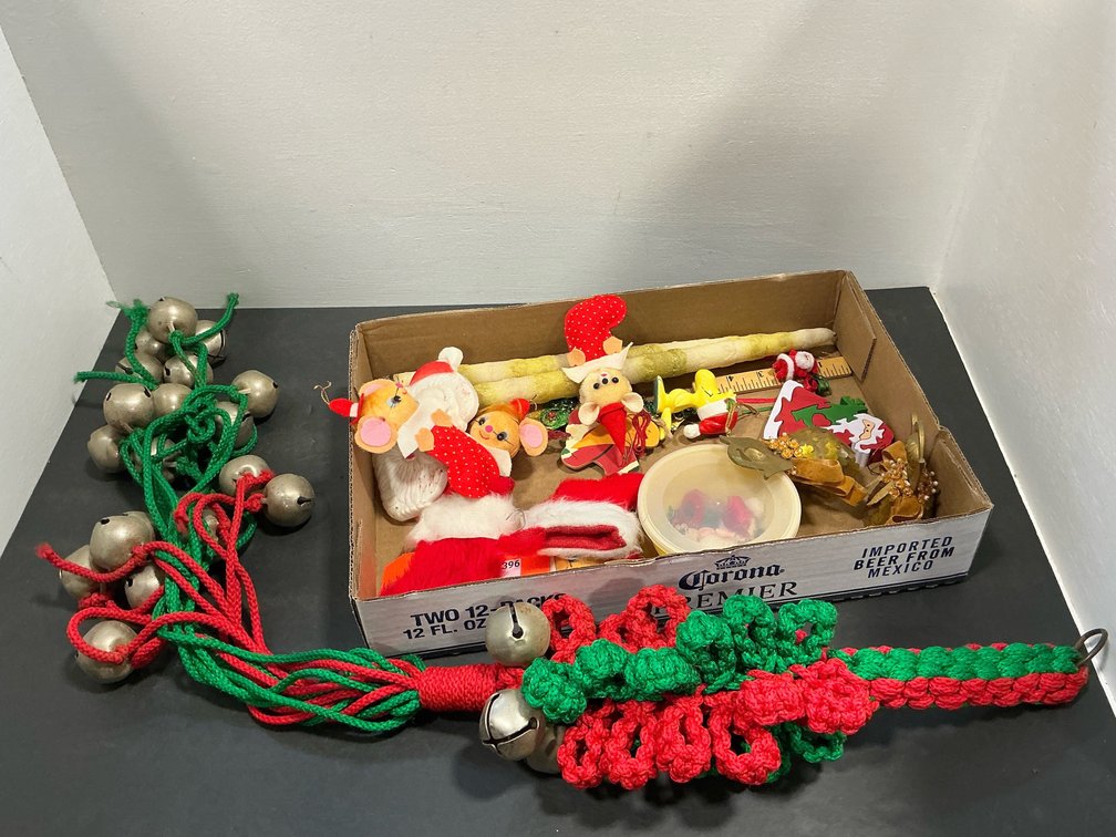 Grouping of Christmas ornaments & jingle bell hangers