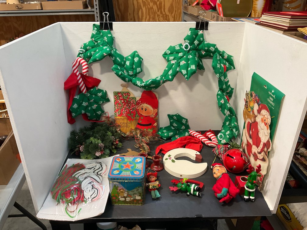 Grouping of Christmas decorations & Hallmark centerpiece