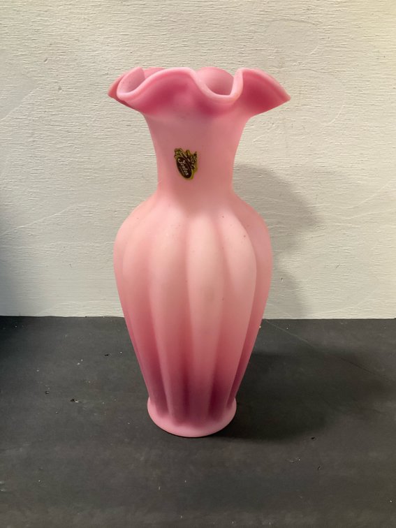 Fenton pink satin glass ruffled vase
