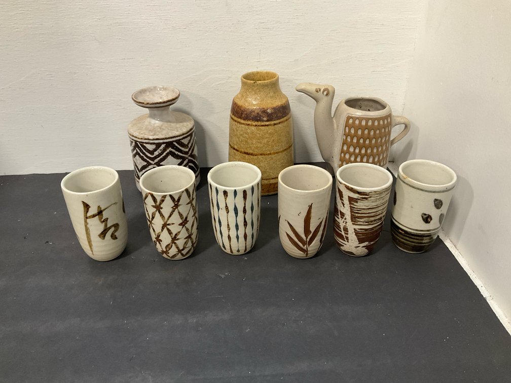 Grouping of studio pottery ceramic vessels