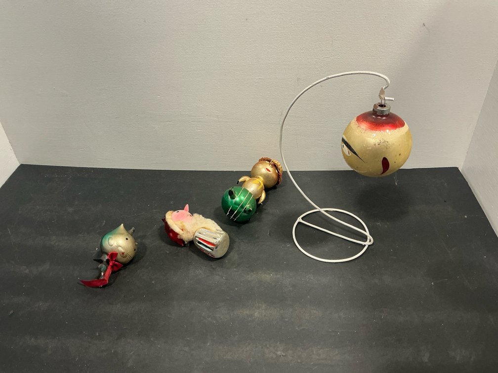 Glass Christmas ornaments with wire display stand